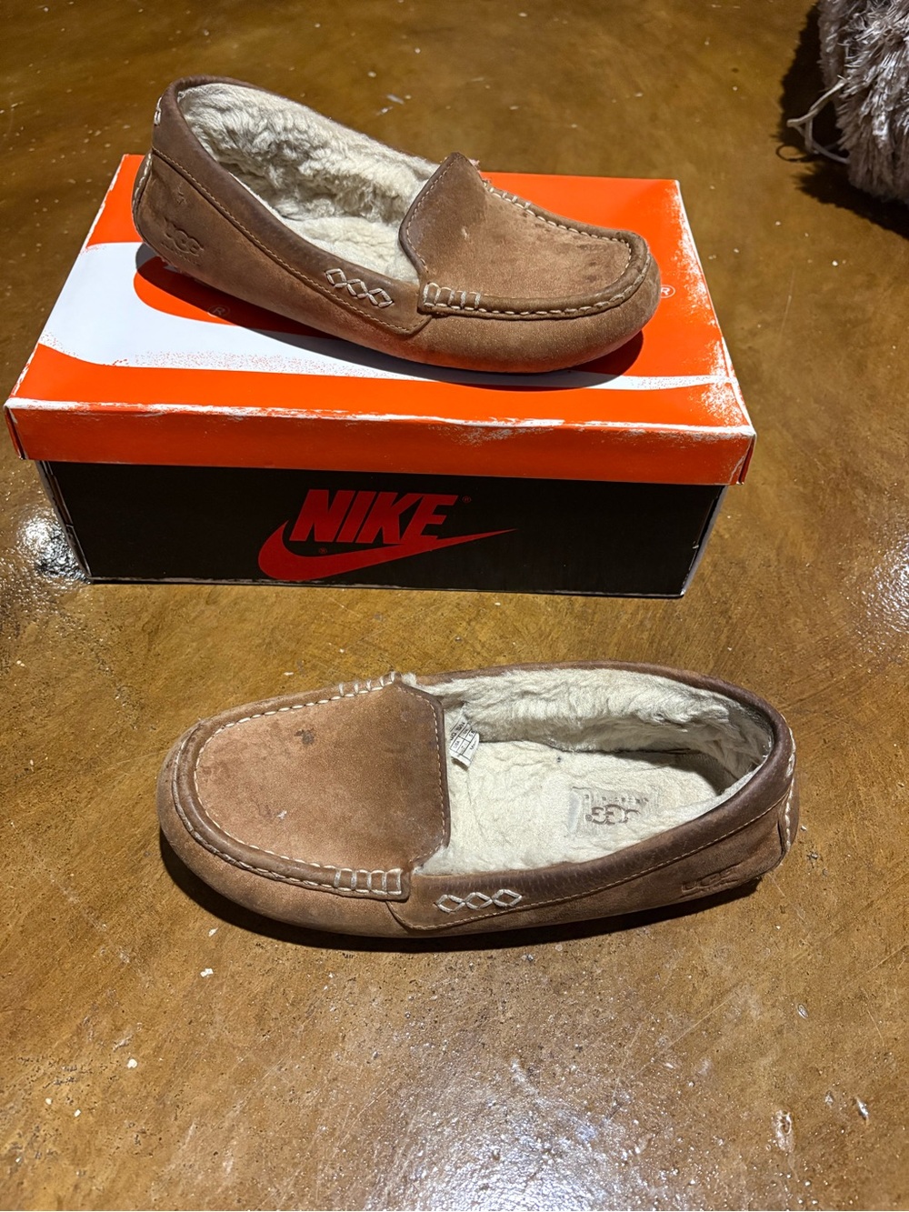 UGG Brown Suede Shearling Lined Slipper Moccasins